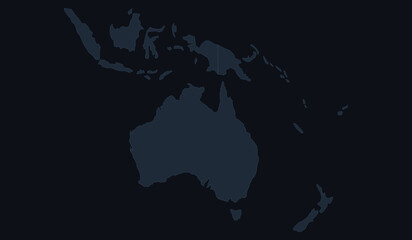 Map of australia and oceania, including indonesia, papua new guinea, and new zealand, dark silhouette on a dark background © Hikari Vector Studio