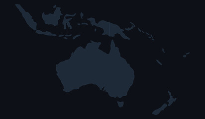 Map of australia and oceania, including indonesia, new zealand, and surrounding islands, dark blue silhouette on a dark background © Hikari Vector Studio