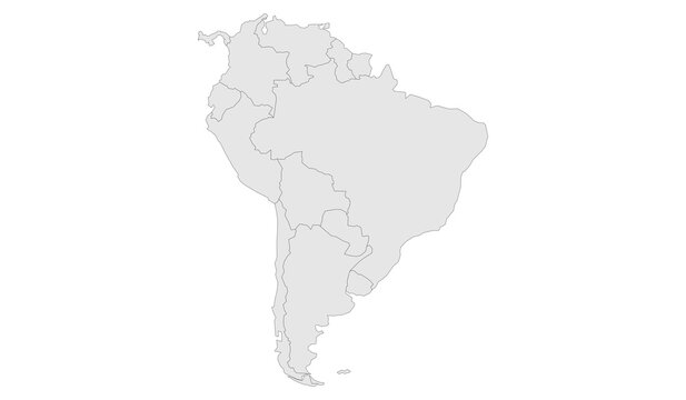 South america political map with country borders, blank template