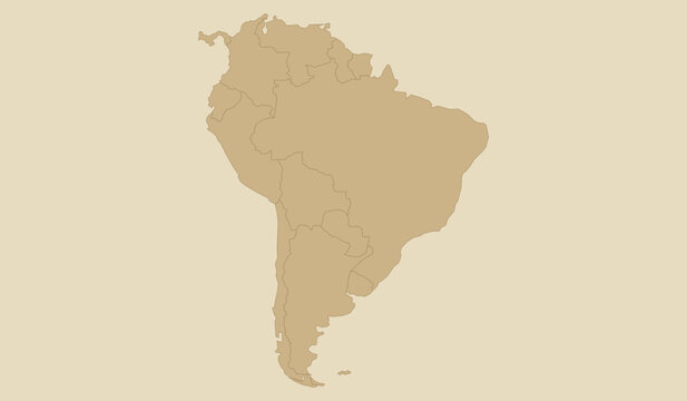 Blank map of south america with country borders, vector illustration of the continent