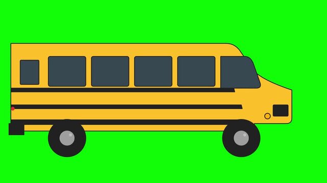 Yellow school bus driving across green screen