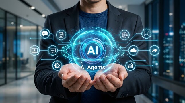Artificial Intelligence Concept With Circular Graphic And Human Hands