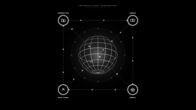 Futuristic hud interface with wireframe rotating globe