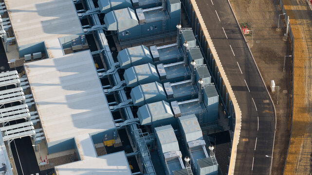 Aerial view of data center technology infrastructure