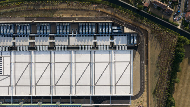 Aerial view of data center technology infrastructure