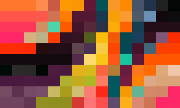 Abstract pixel art grid with bold warm and cool color contrast