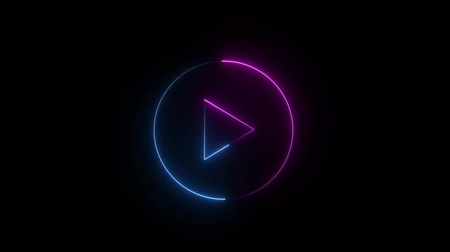 Video player button icon animation, music play button animation. Abstract glowing play baton icon motion graphics 