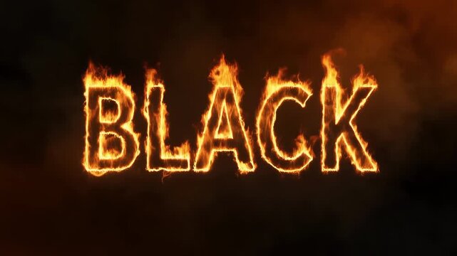 Burning text black fire animation loop seamless