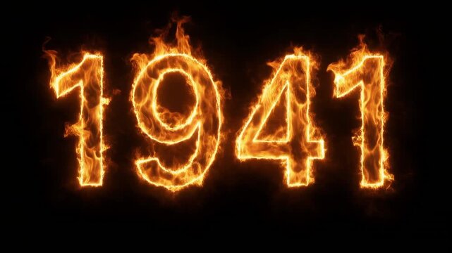 burning vintage year 1941 in fiery text animation