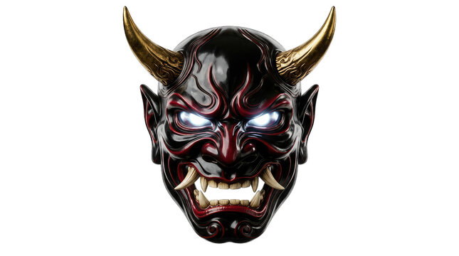Scary japanese oni demon mask for halloween costume party isolated on transparent background