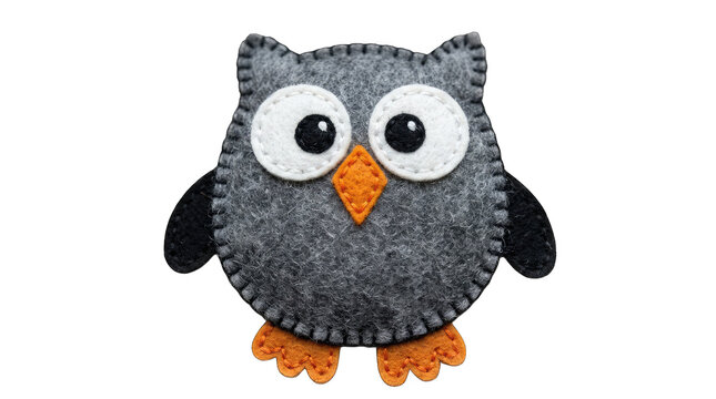Cute handmade felt owl decoration for halloween celebration isolated on transparent background