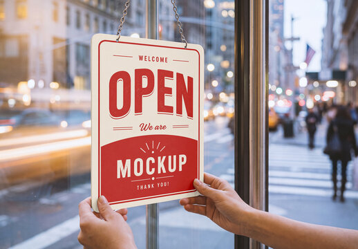 Open hanging sign mockup