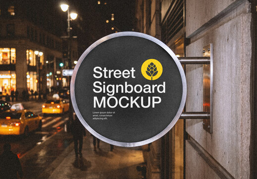Round Street Signboard Mockup