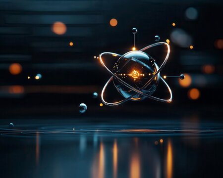 Hightech lab with zero gravity effect and quantum particles floating