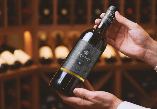 Wine Bottle Handheld Mockup