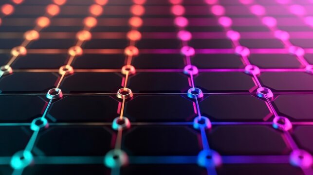 Qubit interactions shown as glowing strings crossing in 3D space