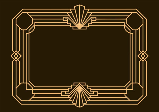 Elegant Art Deco Border Frame With Golden Geometric Lines and Vintage Decorative Elements for Sophisticated Invitations and Luxury Design Layouts