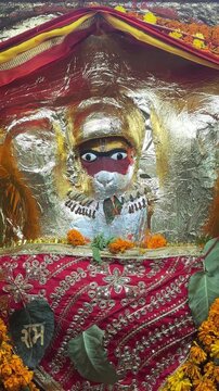 Idol of hindu god hanuman at temple to worship. Religious video concept.