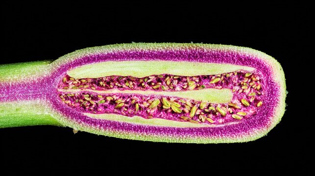 phloem. Cross-section of a plant stem revealing its internal vascular structure, organic detail. gardening catalogs, home-decor guides, designed for gardening and botanical catalogs.