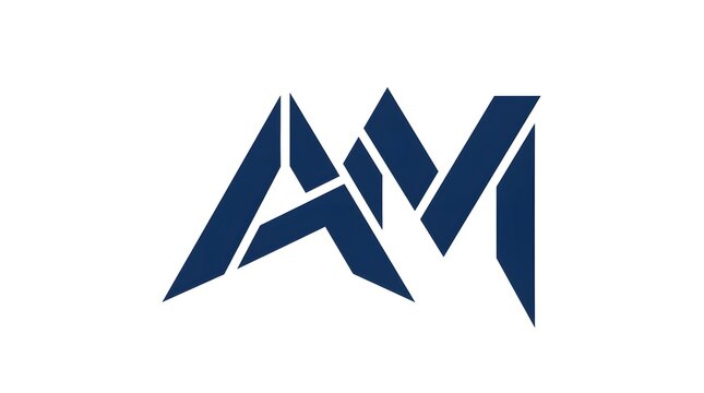 Modern abstract lettermark logo composed of sharp geometric shapes and angular lines in dark blue. Minimalist symbol isolated on a white background, suitable for contemporary branding and corporate id