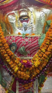 Idol of hindu god hanuman at temple to worship. Religious video concept.