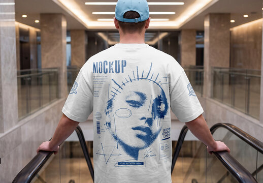 Oversized T-Shirt Escalator Mockup
