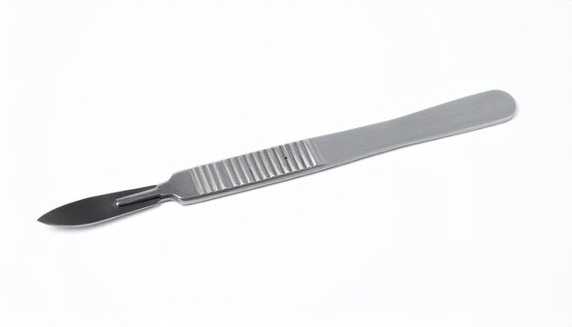 Surgical scalpel with metal handle isolated on white background