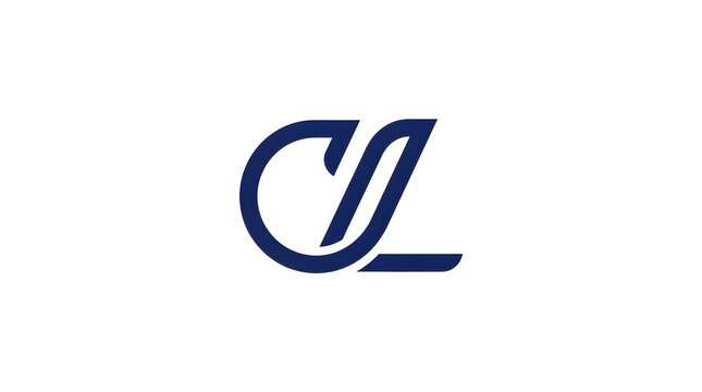 Elegant abstract lettermark featuring smooth curved lines and a flowing geometric form in dark blue. Minimal clean symbol isolated on white, suitable for contemporary branding, technology, and creativ