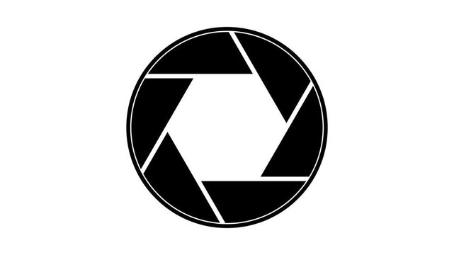 Simple black camera shutter icon representing photography and aperture control for creative design projects