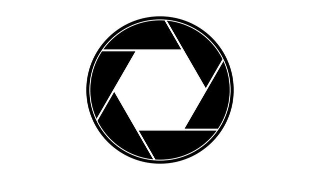 Black camera aperture shutter icon representing photography and focus