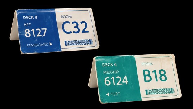 Two folded cabin number signs isolated on black background