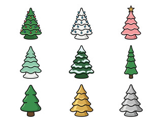 Obraz premium Colorful Illustrated Christmas Tree Collection With Varied Colors.