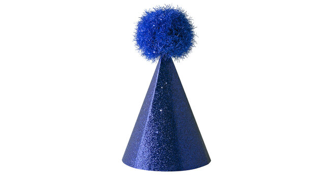 Sparkling blue party hat with pom-pom topper