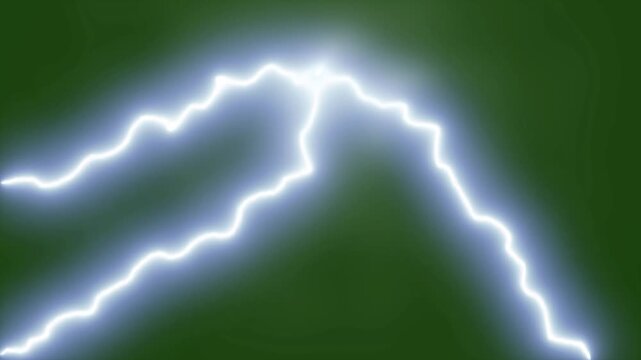 Thunder strom behind the dark clouds night sky with lightning and storm, lightning flashed, thunder, smoke and fire bursts, shining flash explosions effects overlay on green screen, 4k