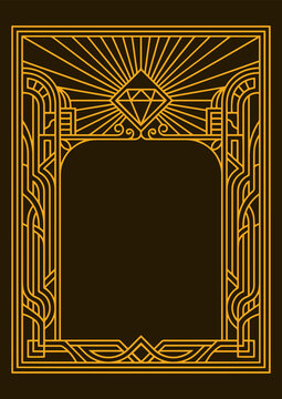 Elegant Art Deco Decorative Frame Border Featuring a Radiant Diamond Geometric Motif for Luxury Invitations and Sophisticated Event Stationery