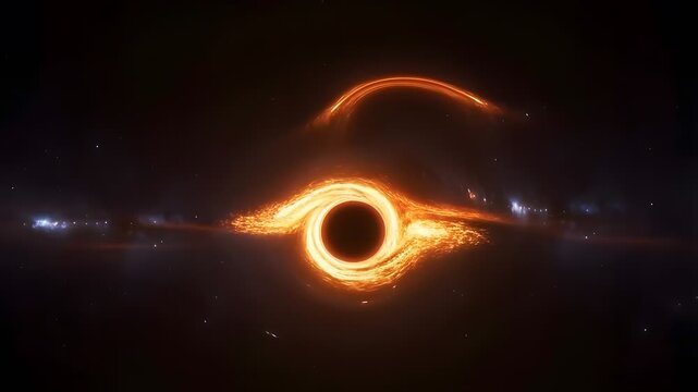 Glowing black hole in deep space with swirling light