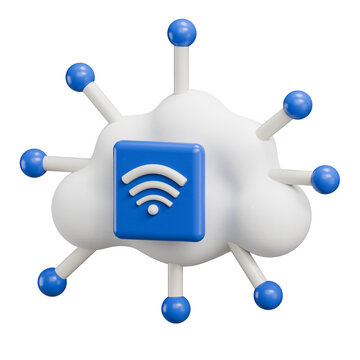 3D Cloud Computing and Wi-Fi Network Connection Icon