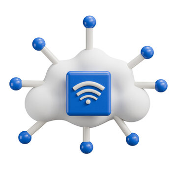 3D Cloud Computing and Wireless Network Connection Icon