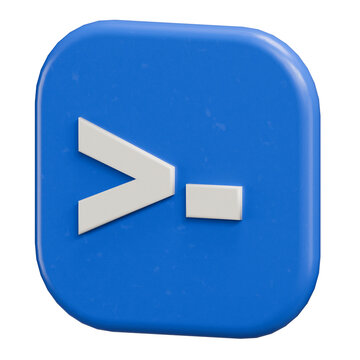 3D Command Line Interface Terminal Icon on Blue Square