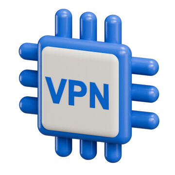 3D VPN Computer Chip Icon for Network Security