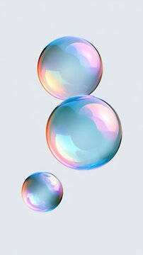 Iridescent soap bubbles floating in soft pastel abstract background for modern design