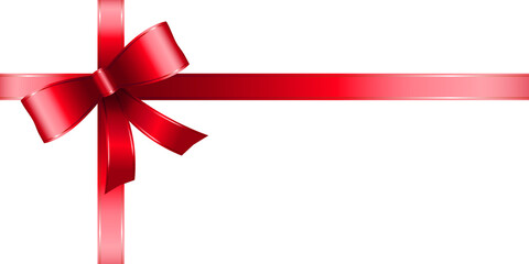 Obraz premium Red Ribbon Bow on White Background - Festive Gift Wrapping Design Element
