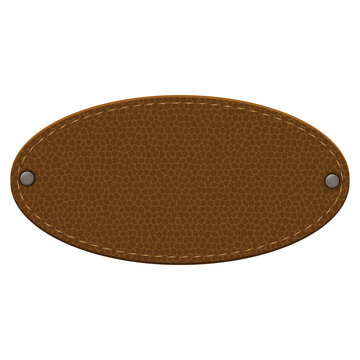 brown leather oval patch with stitching and metal rivets