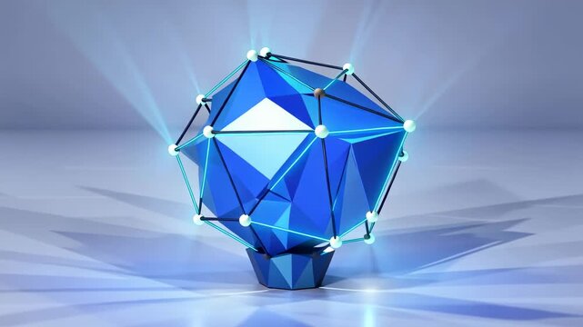 Blue translucent 3D geometric diamond shape rotating smoothly