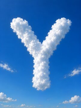 Clouds forming the letter Y against a clear blue sky