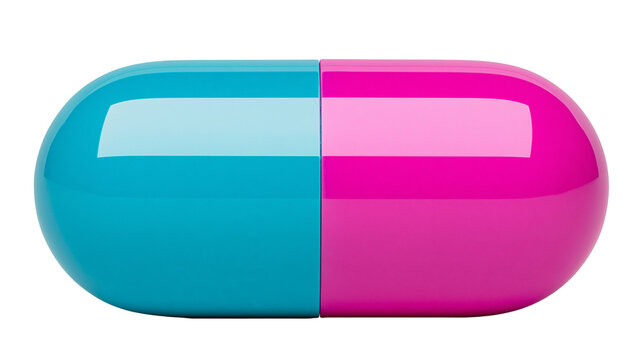 Shiny blue and pink capsule, isolated on transparent background