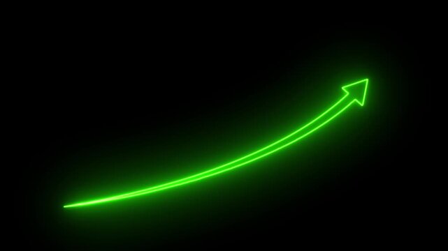 Glowing neon line growing business graph chart concept. Excellent financial status of corporate business rise with up arrow. 4k animation.
