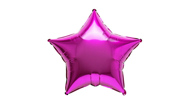 Shiny magenta star-shaped foil balloon, isolated on transparent background
