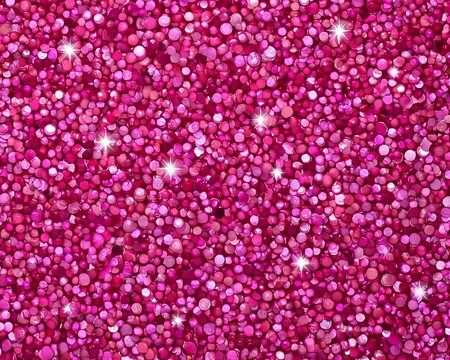 Vibrant Magenta Sequins With Decorative Bright Shimmering Star Sparkles Background Pattern Texture.