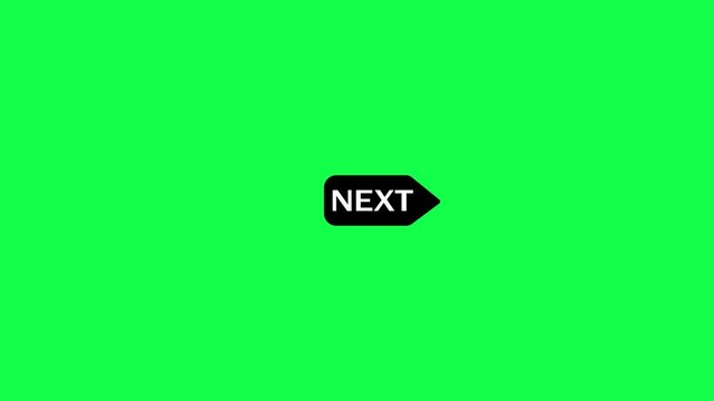 Next arrow button icon animation navigation on green background. Video next button animation for forward direction and user interface navigation symbol with alpha channel